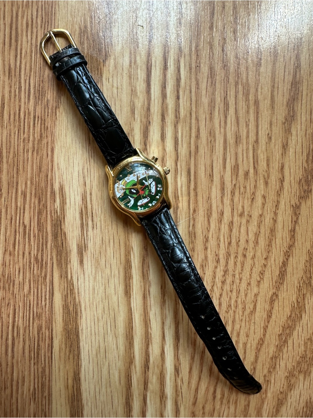 Vintage Armitron Marvin the Martian Musical Watch with Black Leather Strap